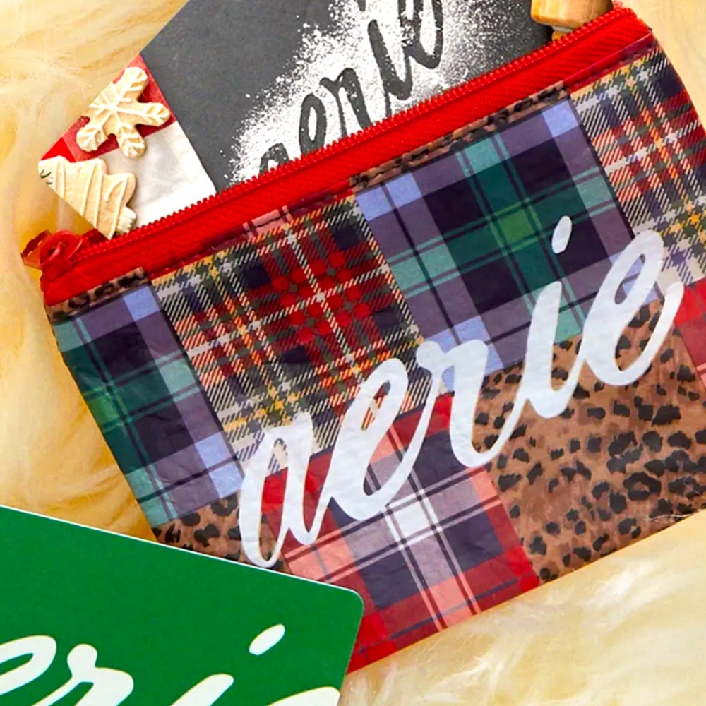 Aerie Colorful Patchwork Plaid Print Zipper Gift Card / Coin Zipper Pouch